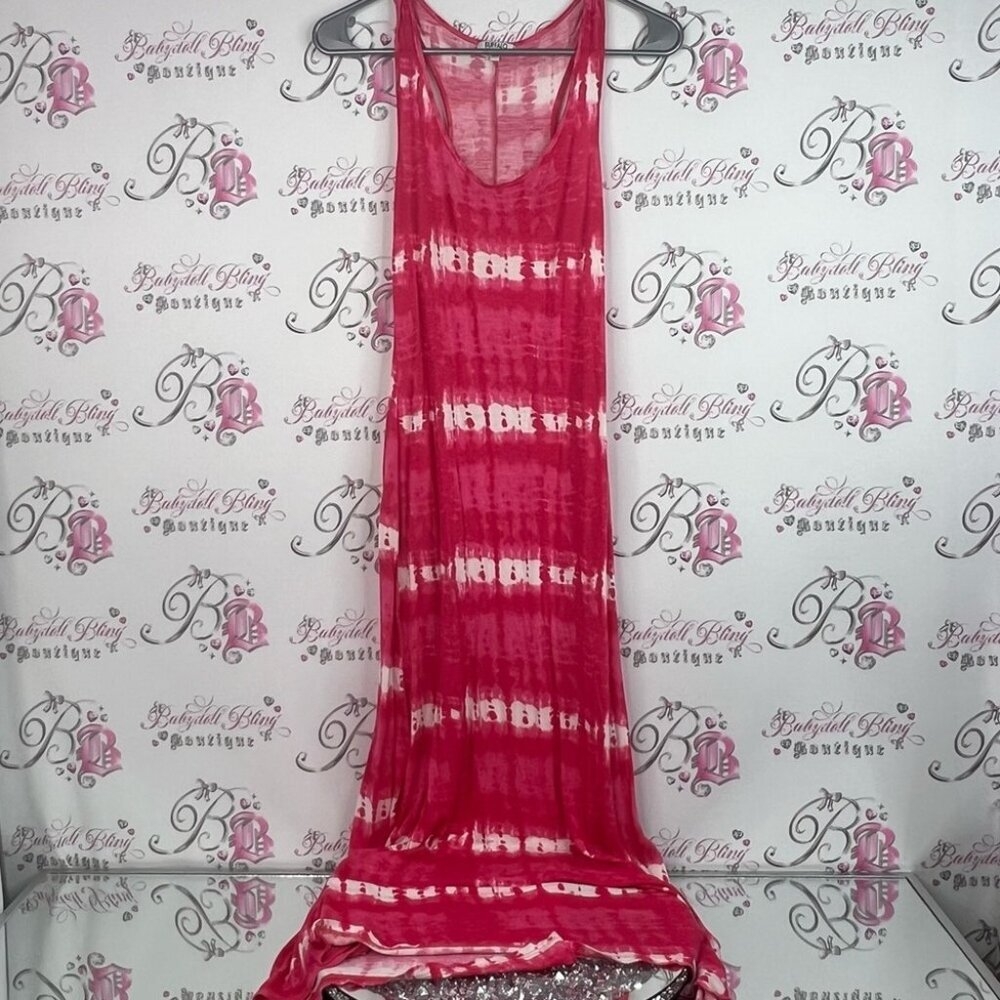 Buffalo David Bitton dress long sleeve maxi red Pink Tie-Dye long dress slits